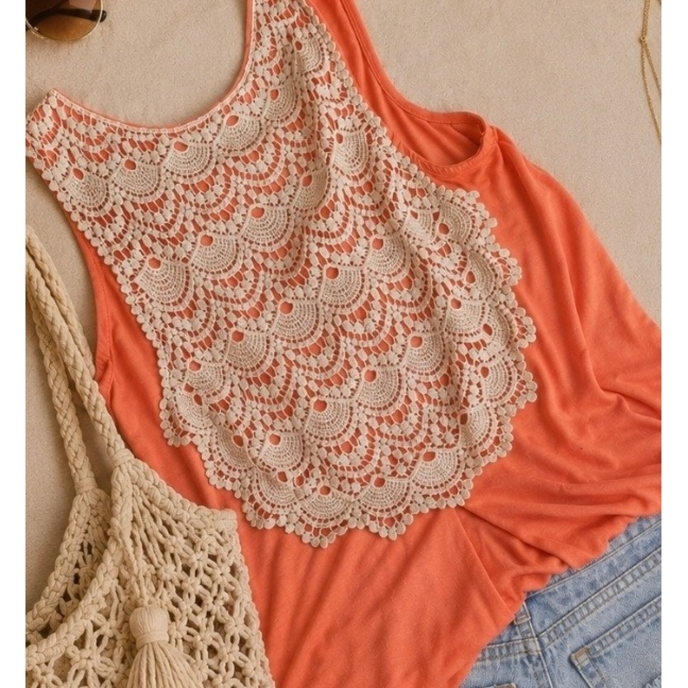 Size Med Moon & Sky Coral Lace Back Tank only